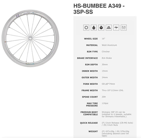 Special Bundle Sale: Hubsmith Bumbee A349 Wheelset for Brompton Bicycle