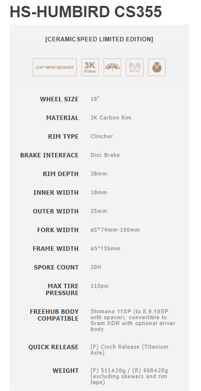 Hubsmith x Ceramicspeed HS-Humbird CS355 Wheelset for Birdy Bicycle