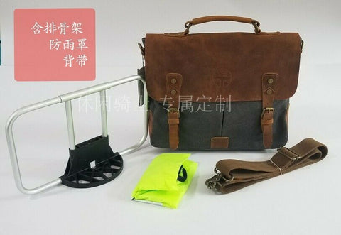 Fantastic4 Retro Style Leather Front Bag for Brompton Bicycle