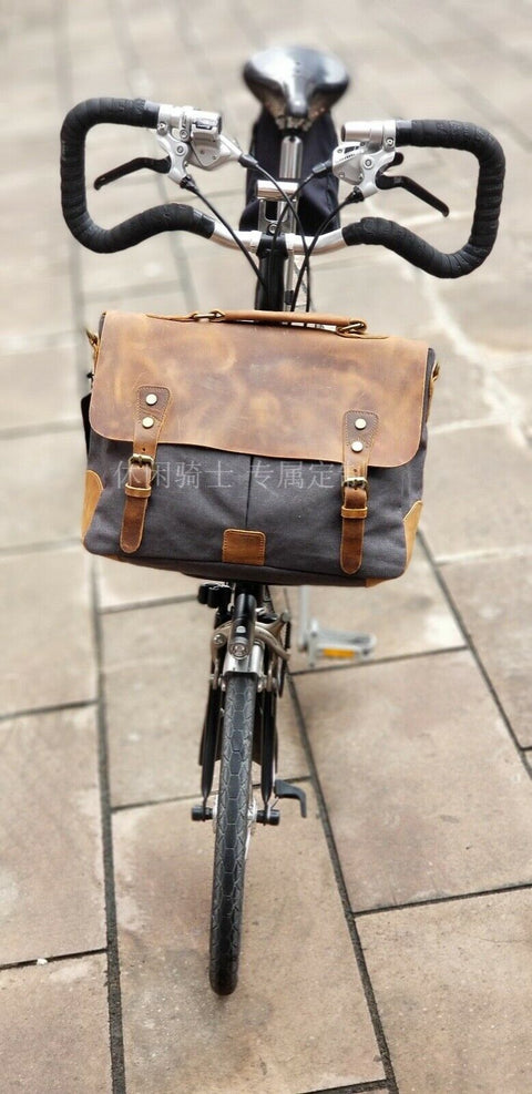 Fantastic4 Retro Style Leather Front Bag for Brompton Bicycle