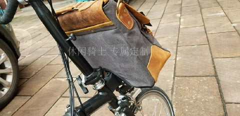 Fantastic4 Retro Style Leather Front Bag for Brompton Bicycle