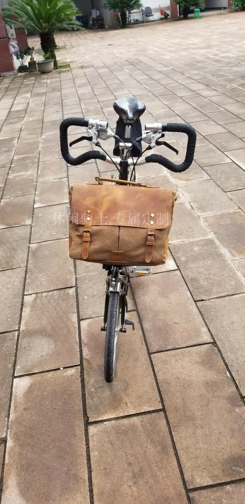 Fantastic4 Retro Style Leather Front Bag for Brompton Bicycle