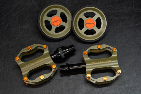 Ti Parts Workshop 66mm Easy Wheels + Mini Pedals Set for Brompton Bicycle Bear Grylls