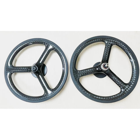 BIKES 12K Glossy Carbon 3 Spokes 4 Speed Wheelset for Brompton Bicycle