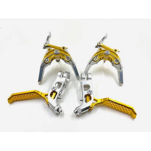 Union Jack CNC Brake Levers + Caliper Brakes Set (Custom Gold Color) for Brompton Bicycle